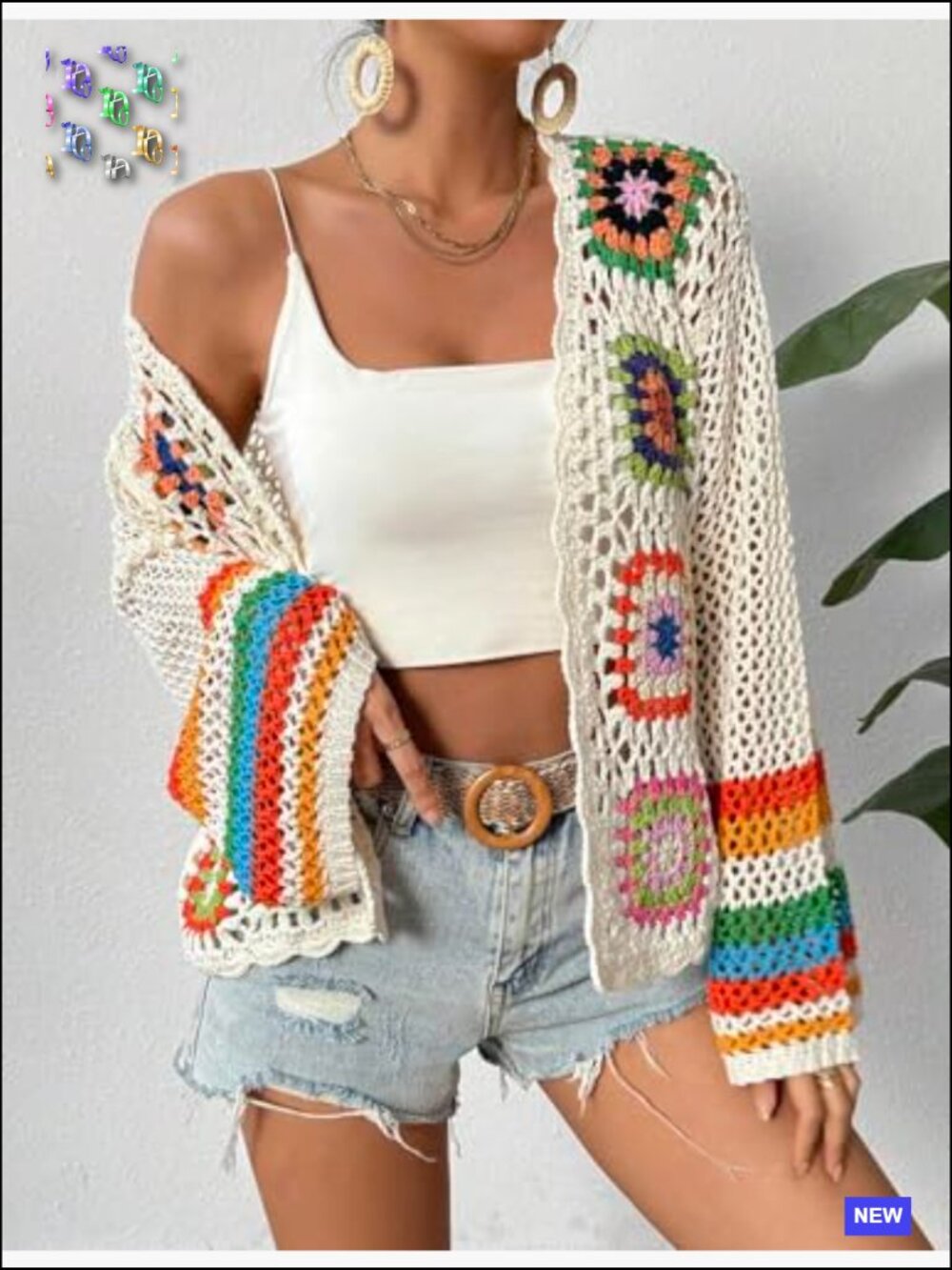 Floral Crochet Cardigan Sweater Hollow Out Lightweight Boho Casual Open Front - Picture 4 of 5